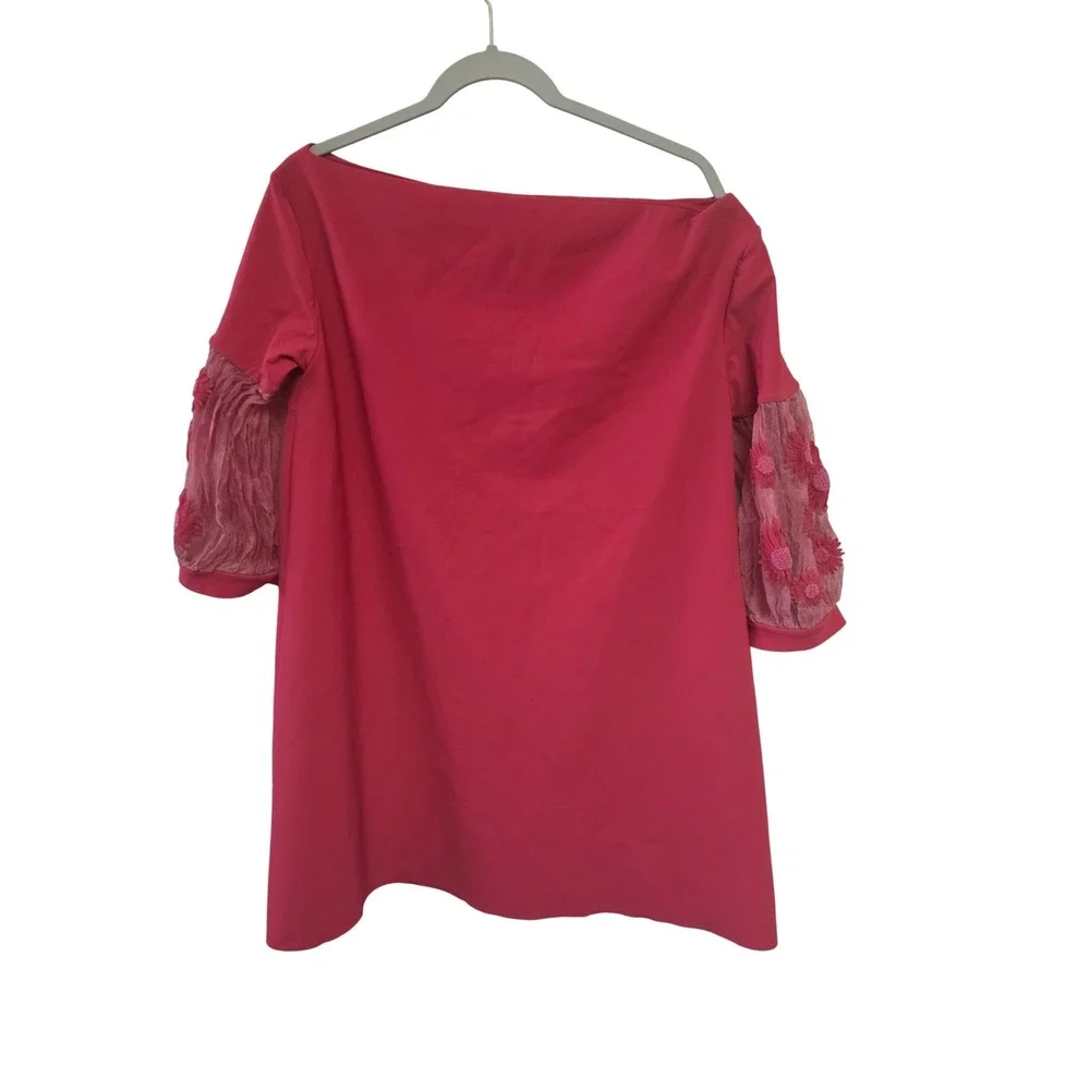 Chiara‎ Boni La Petite Robe Hot Pink Shift Dress Sheer Floral Sleeve - Picture 4 of 8